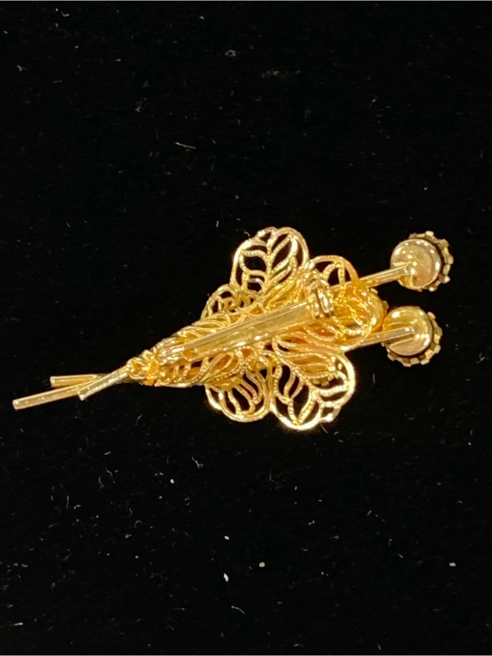 Vintage Gold Tone Filigree Flower Spray Brooch